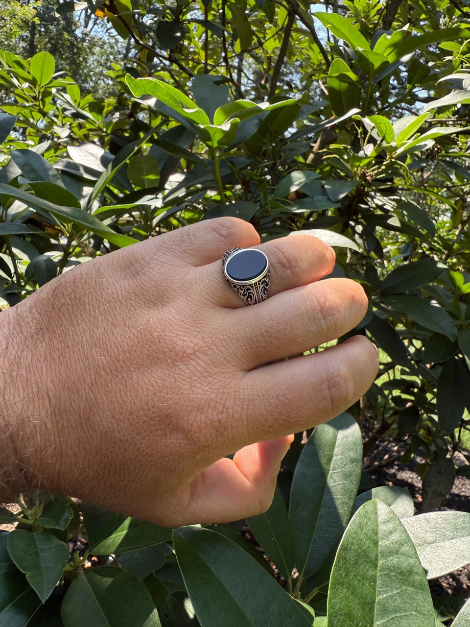Arabian Nights Ring - 925 Silver Oxidized - Genuine Black Onyx Stone