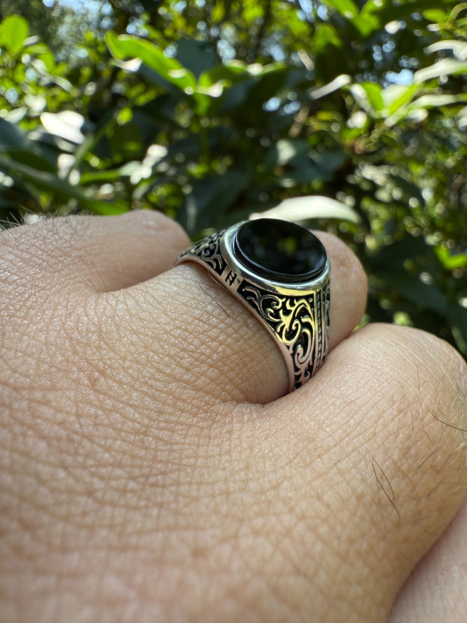 Arabian Nights Ring - 925 Silver Oxidized - Genuine Black Onyx Stone