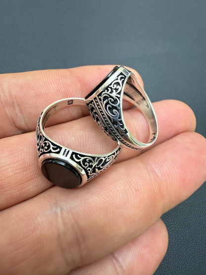 Arabian Nights Ring - 925 Silver Oxidized - Genuine Black Onyx Stone