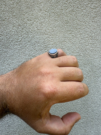 Arabian Nights Ring - 925 Silver Oxidized - Genuine Black Onyx Stone