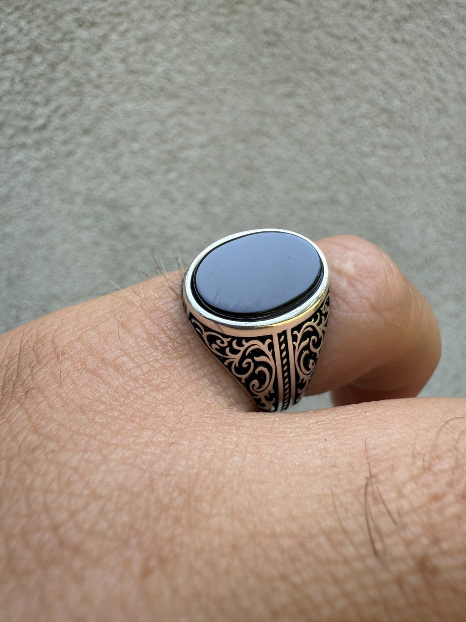 Arabian Nights Ring - 925 Silver Oxidized - Genuine Black Onyx Stone