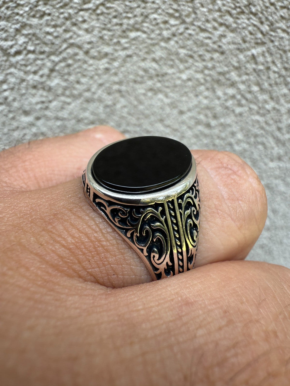 Arabian Nights Ring - 925 Silver Oxidized - Genuine Black Onyx Stone