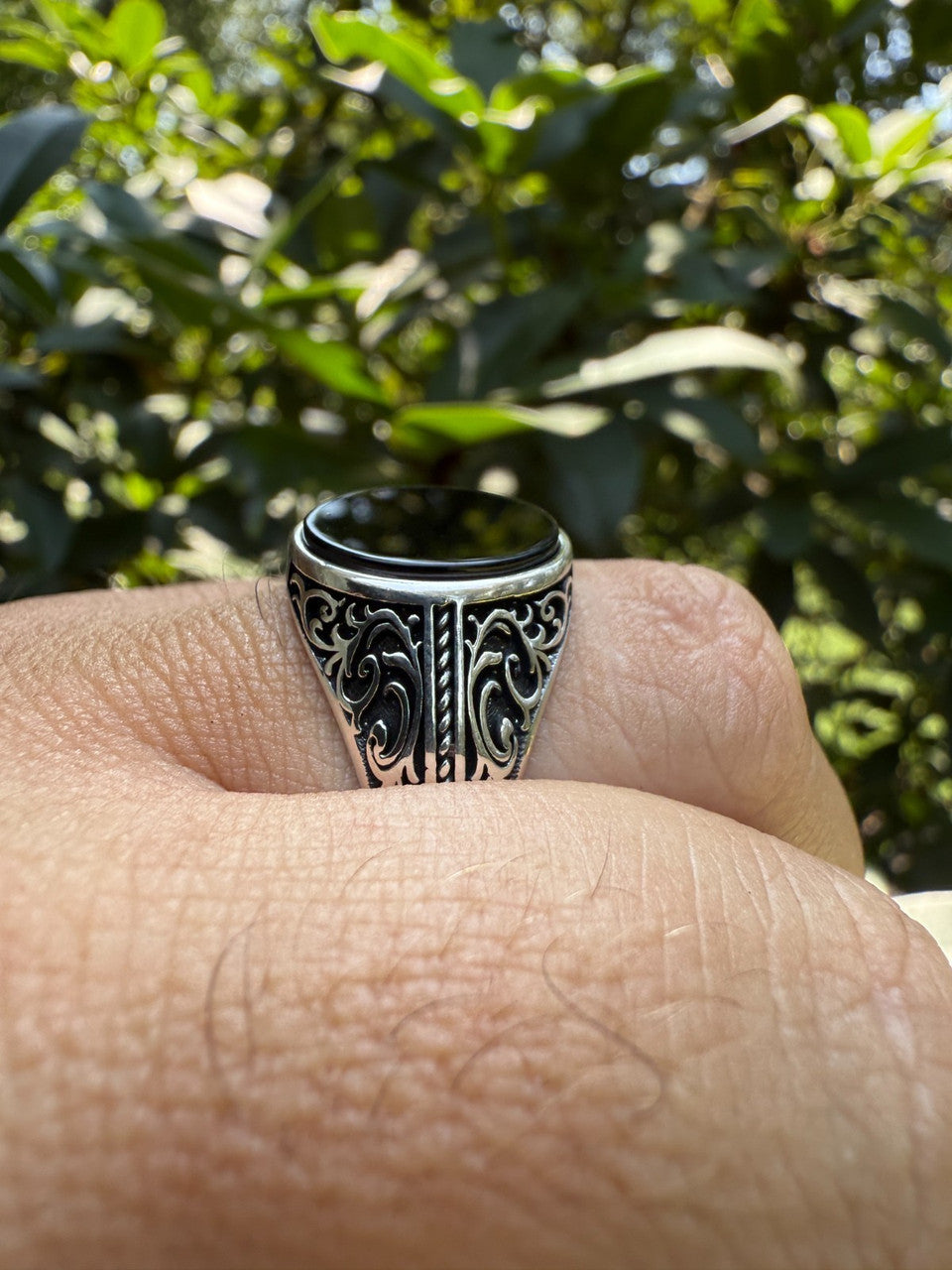 Arabian Nights Ring - 925 Silver Oxidized - Genuine Black Onyx Stone