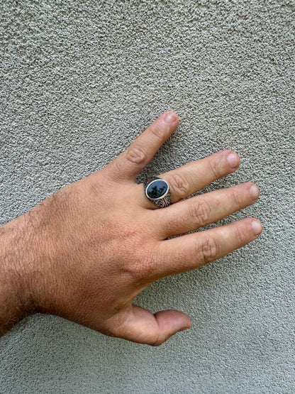 Arabian Nights Ring - 925 Silver Oxidized - Genuine Black Onyx Stone