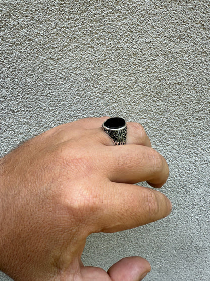 Arabian Nights Ring - 925 Silver Oxidized - Genuine Black Onyx Stone