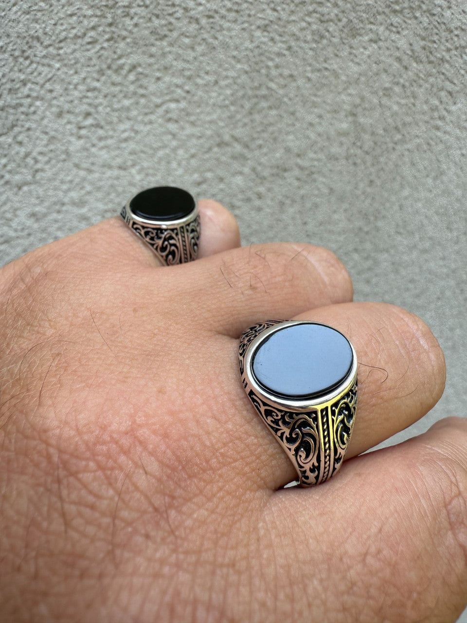 Arabian Nights Ring - 925 Silver Oxidized - Genuine Black Onyx Stone