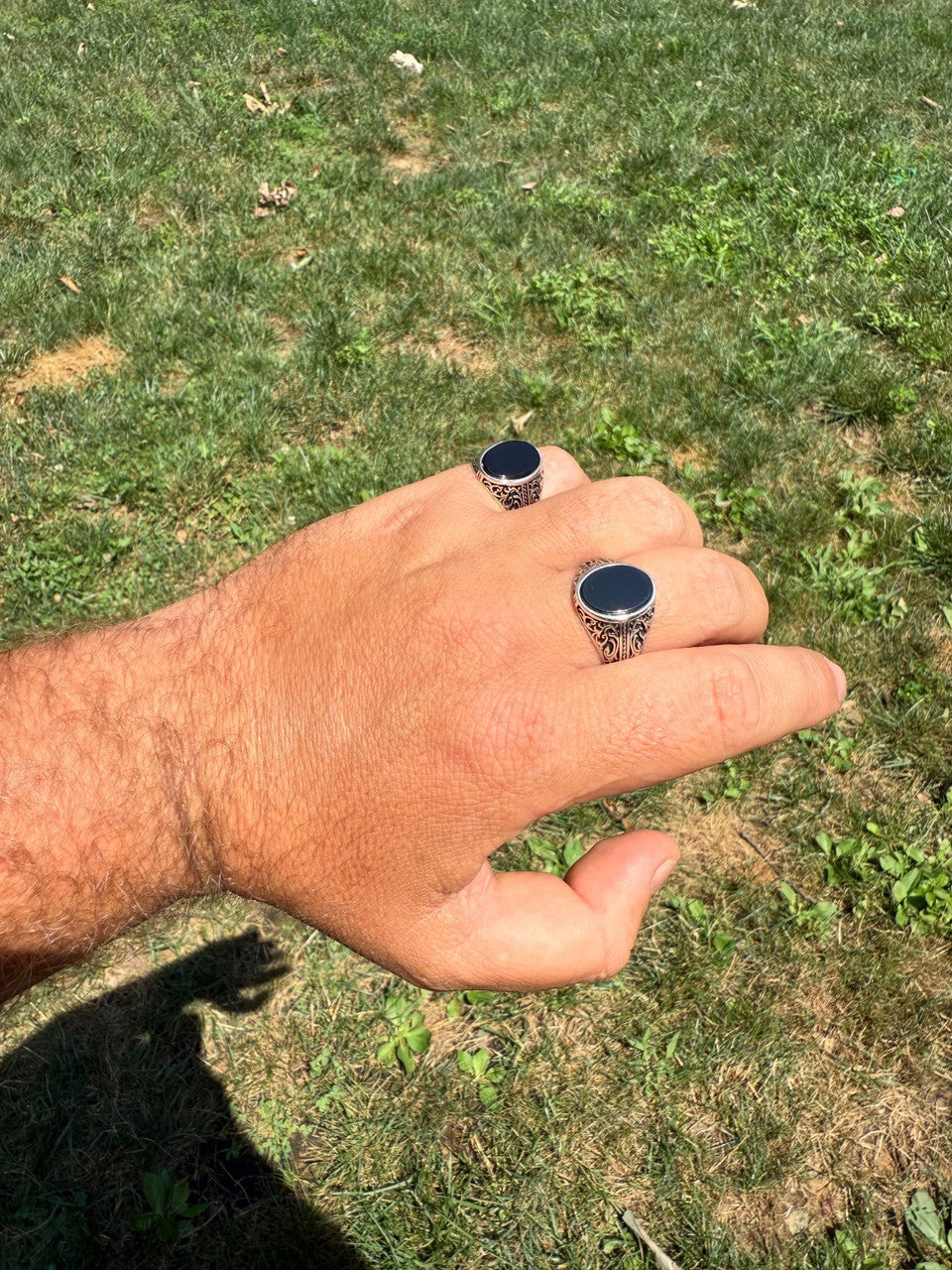 Arabian Nights Ring - 925 Silver Oxidized - Genuine Black Onyx Stone