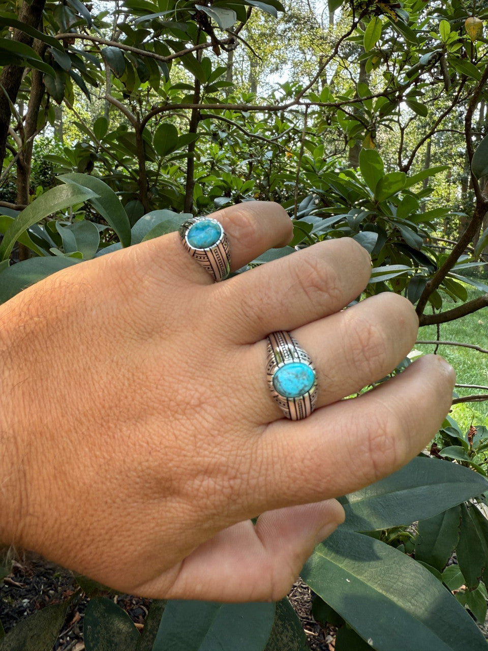 Navajo Tribe Ring - 925 Silver Oxidized - Genuine Blue Turquoise Stone
