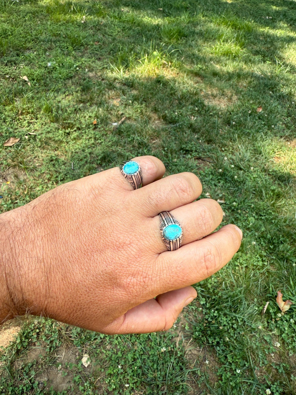 Navajo Tribe Ring - 925 Silver Oxidized - Genuine Blue Turquoise