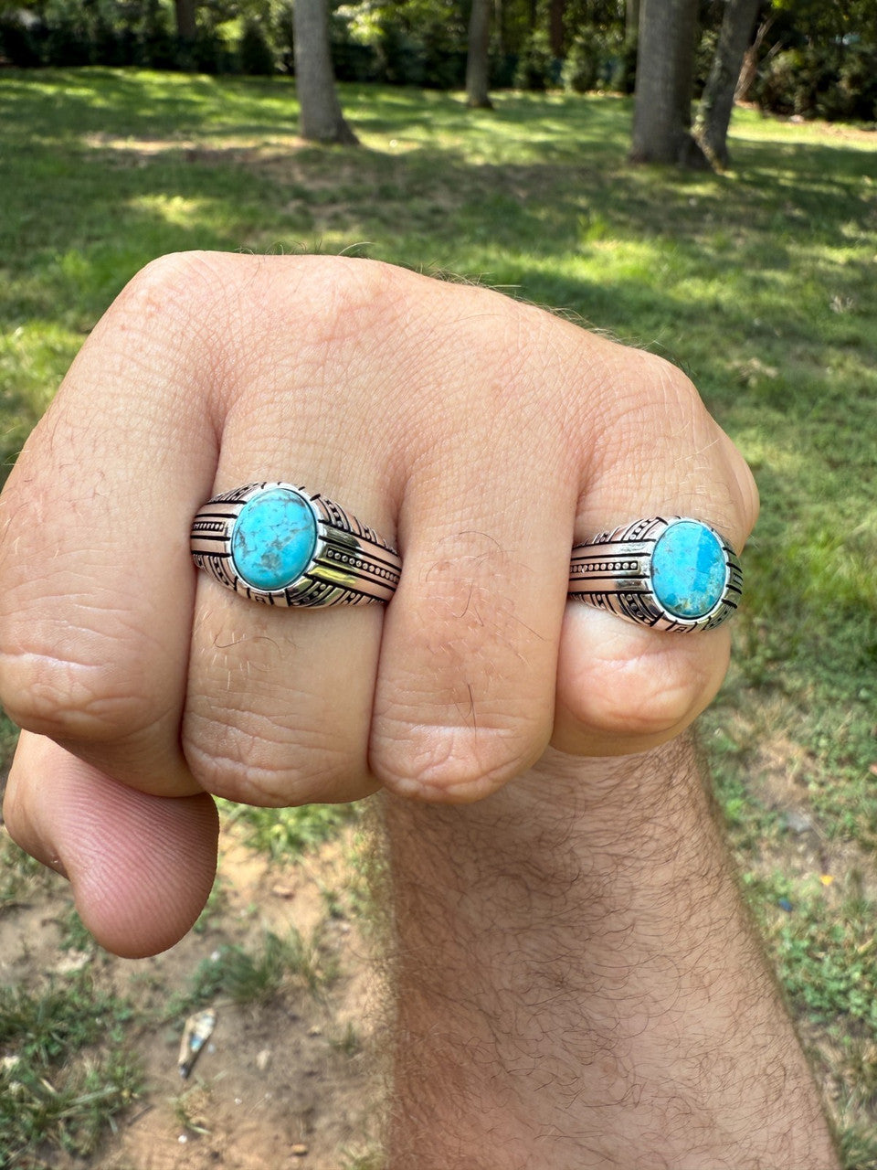 Navajo Tribe Ring - 925 Silver Oxidized - Genuine Blue Turquoise Stone