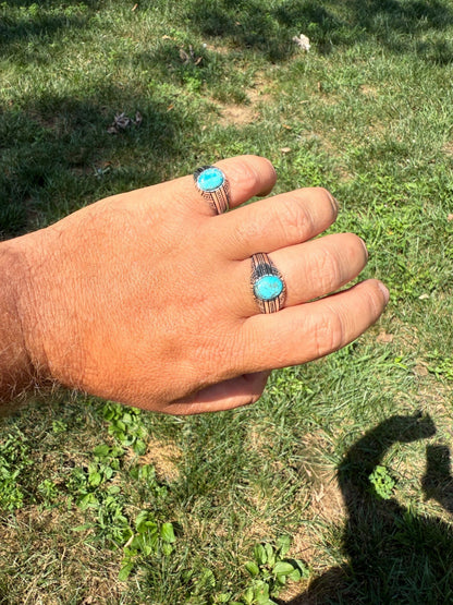 Navajo Tribe Ring - 925 Silver Oxidized - Genuine Blue Turquoise Stone