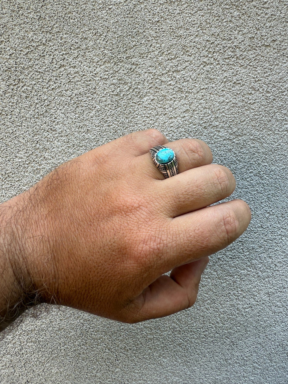 Navajo Tribe Ring - 925 Silver Oxidized - Genuine Blue Turquoise Stone