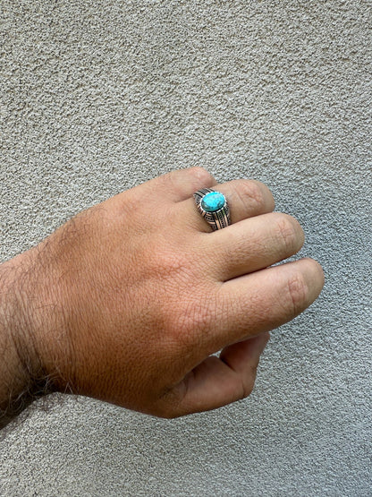 Navajo Tribe Ring - 925 Silver Oxidized - Genuine Blue Turquoise Stone
