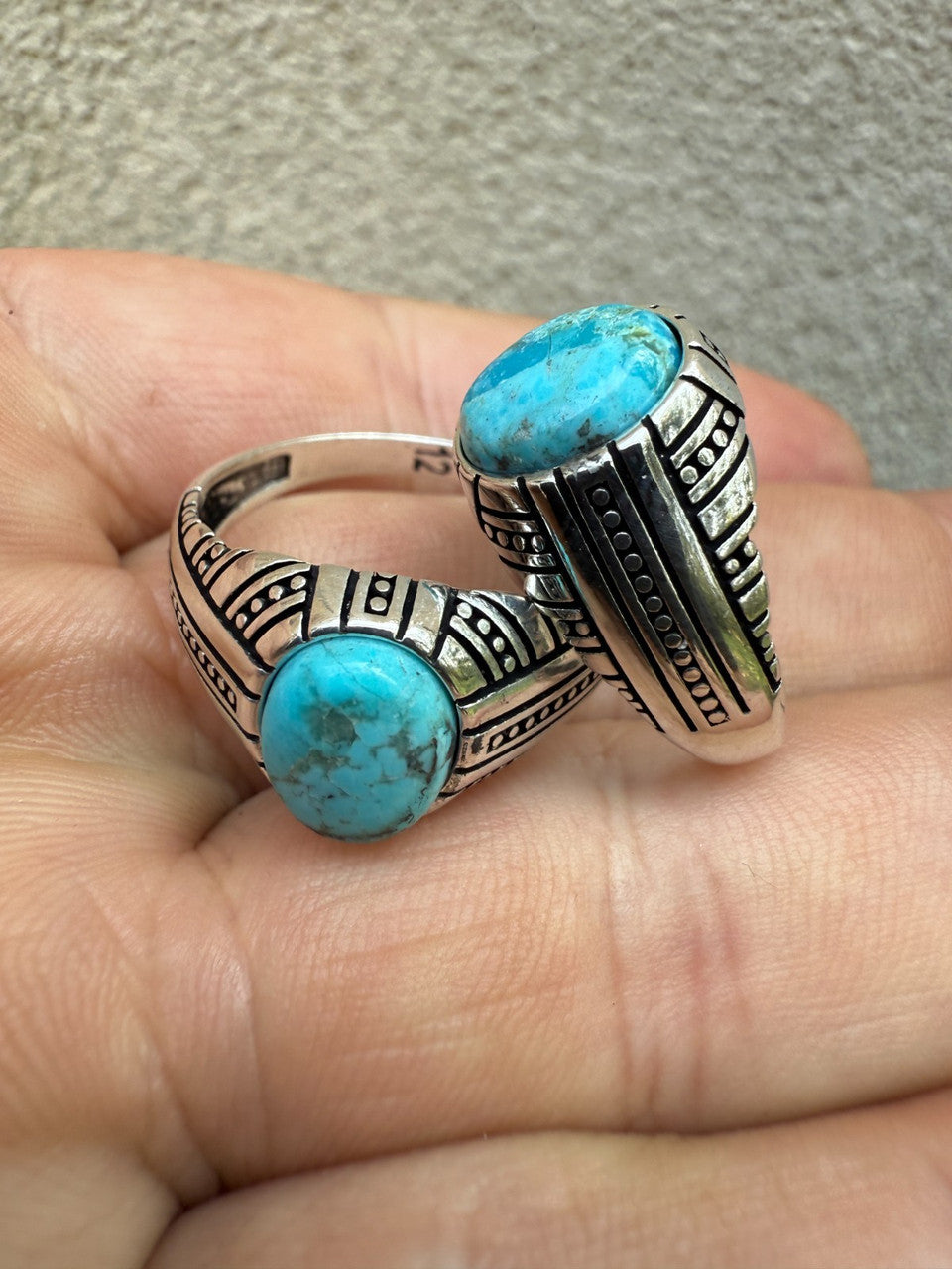 Navajo Tribe Ring - 925 Silver Oxidized - Genuine Blue Turquoise
