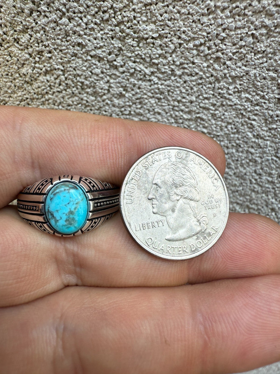 Navajo Tribe Ring - 925 Silver Oxidized - Genuine Blue Turquoise Stone