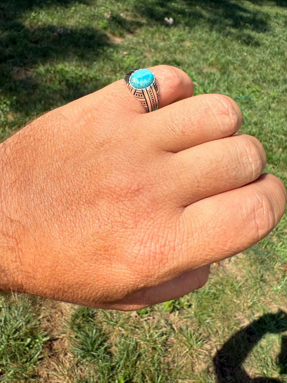 Navajo Tribe Ring - 925 Silver Oxidized - Genuine Blue Turquoise Stone