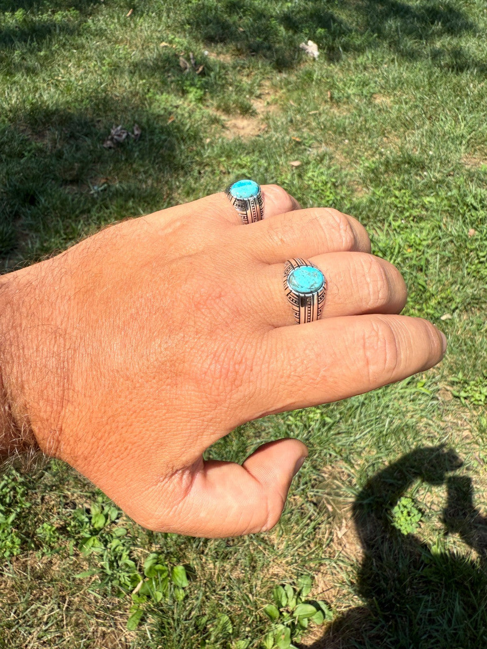 Navajo Tribe Ring - 925 Silver Oxidized - Genuine Blue Turquoise