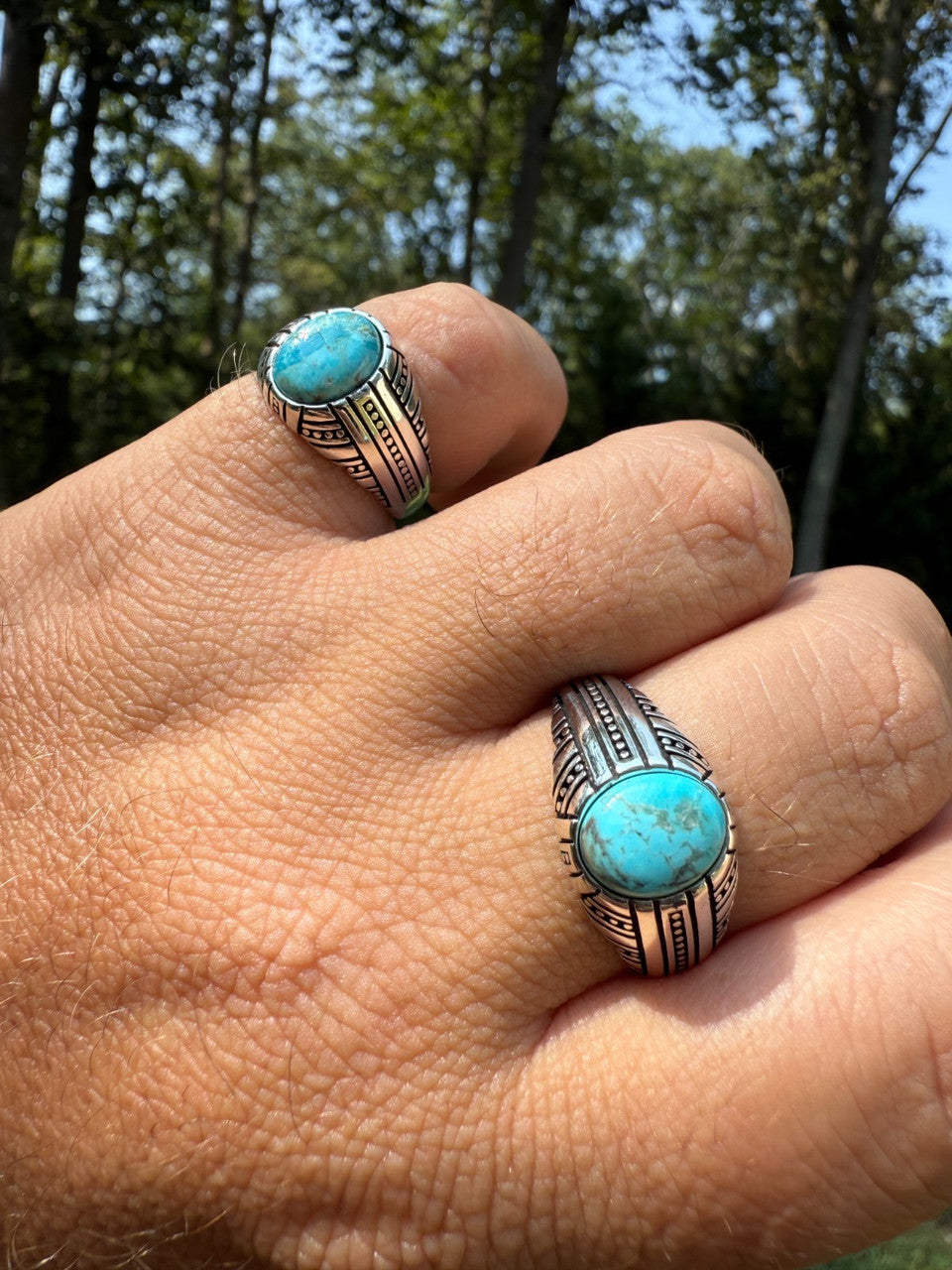 Navajo Tribe Ring - 925 Silver Oxidized - Genuine Blue Turquoise Stone