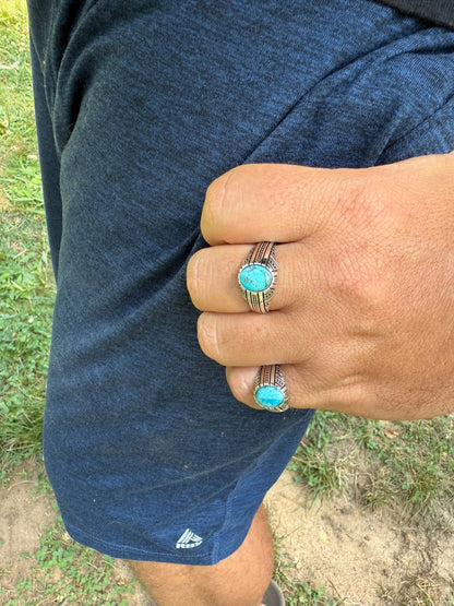 Navajo Tribe Ring - 925 Silver Oxidized - Genuine Blue Turquoise Stone