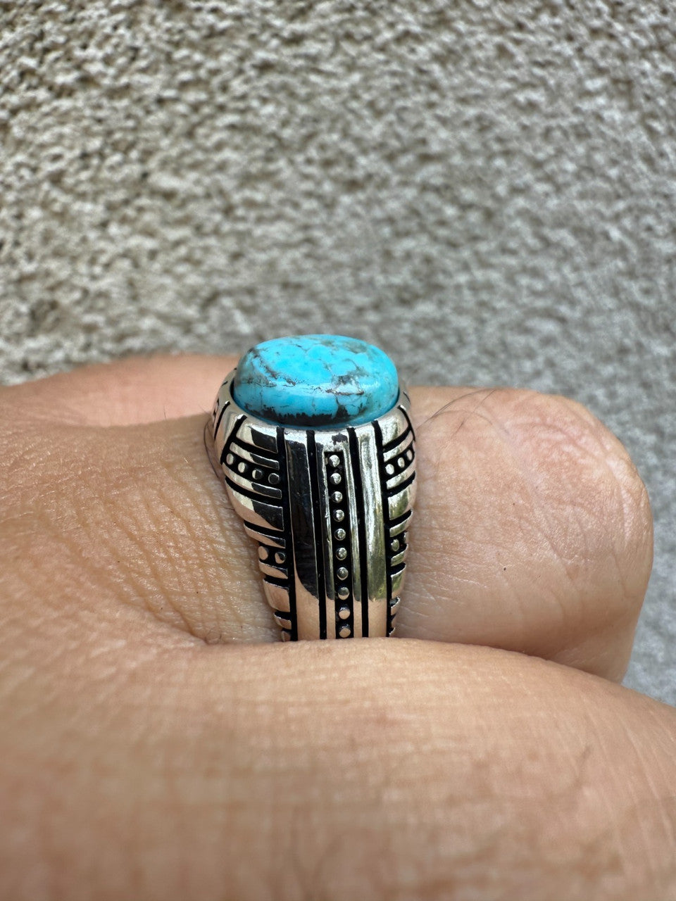 Navajo Tribe Ring - 925 Silver Oxidized - Genuine Blue Turquoise Stone