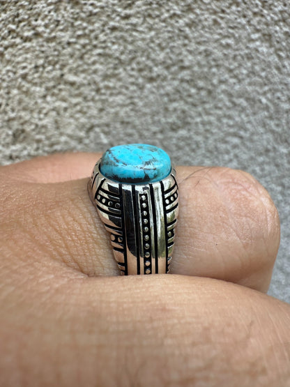 Navajo Tribe Ring - 925 Silver Oxidized - Genuine Blue Turquoise Stone