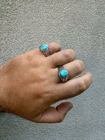 Navajo Tribe Ring - 925 Silver Oxidized - Genuine Blue Turquoise Stone
