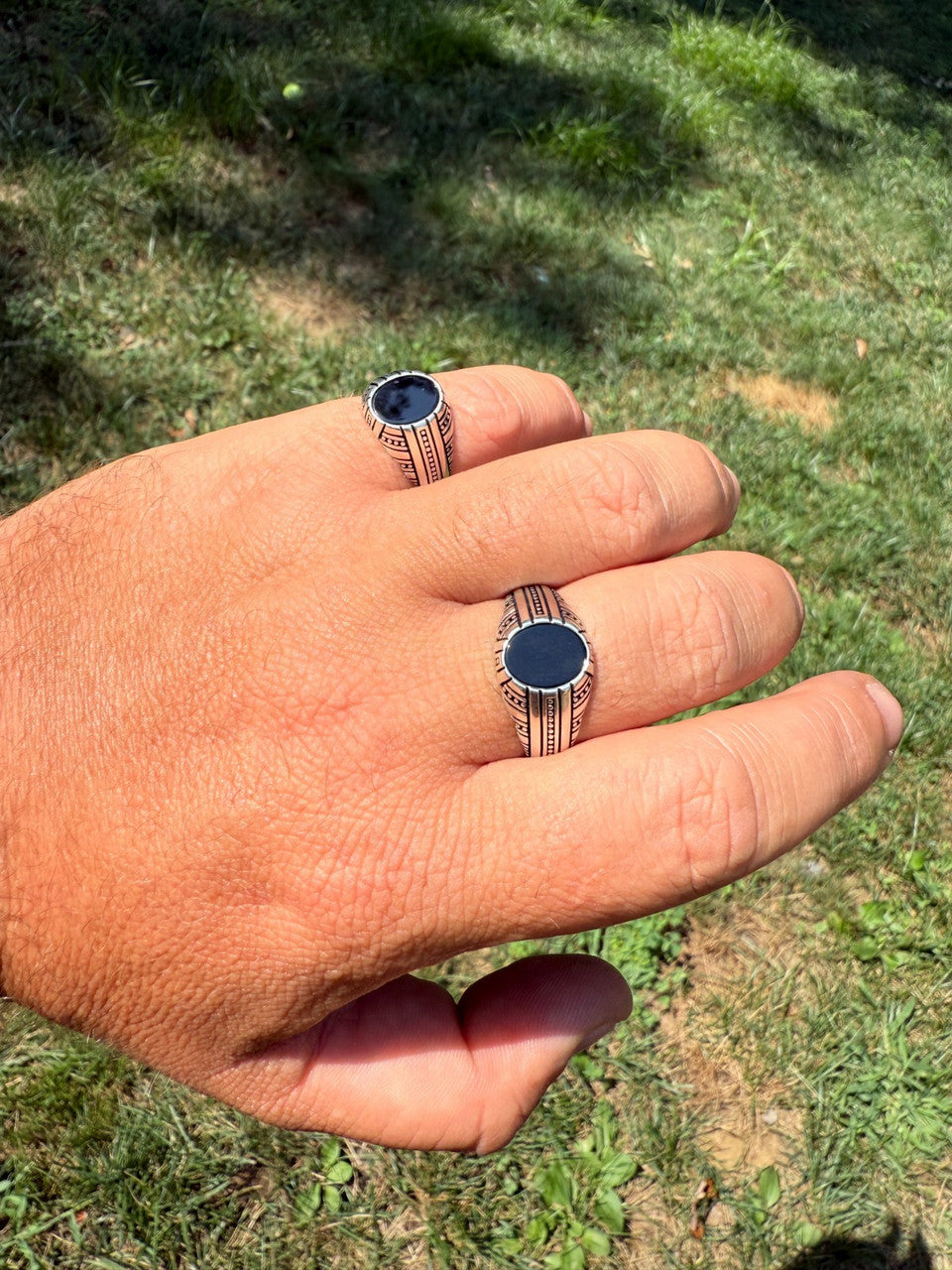 Navajo Tribe Ring - 925 Silver Oxidized - Genuine Black Onyx Stone