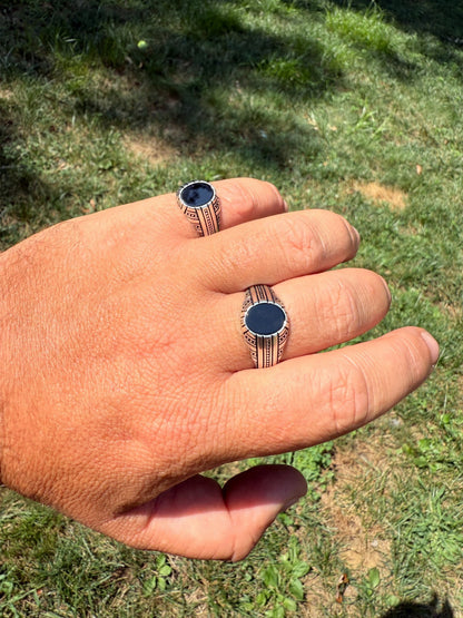 Navajo Tribe Ring - 925 Silver Oxidized - Genuine Black Onyx Stone