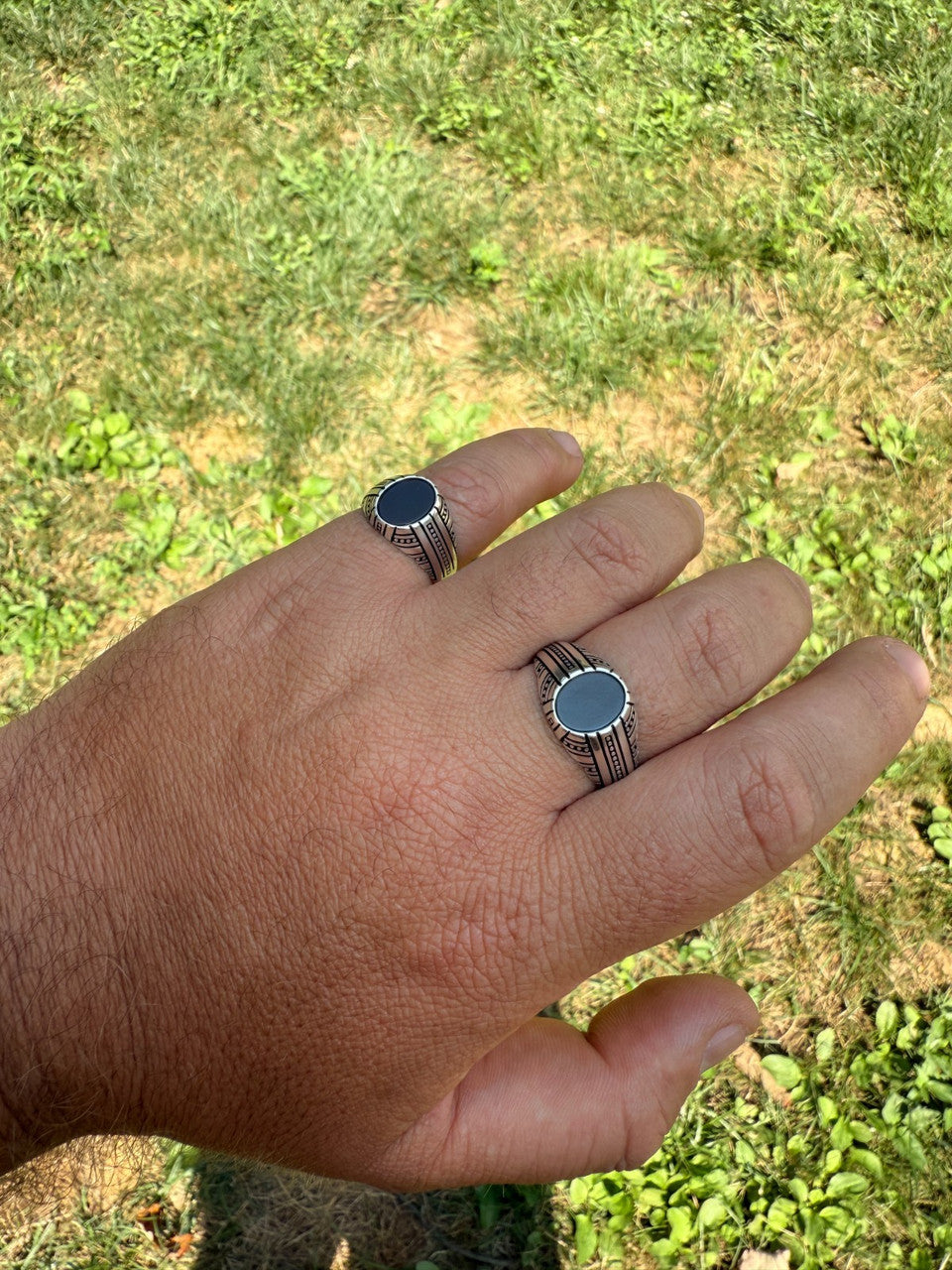 Navajo Tribe Ring - 925 Silver Oxidized - Genuine Black Onyx Stone