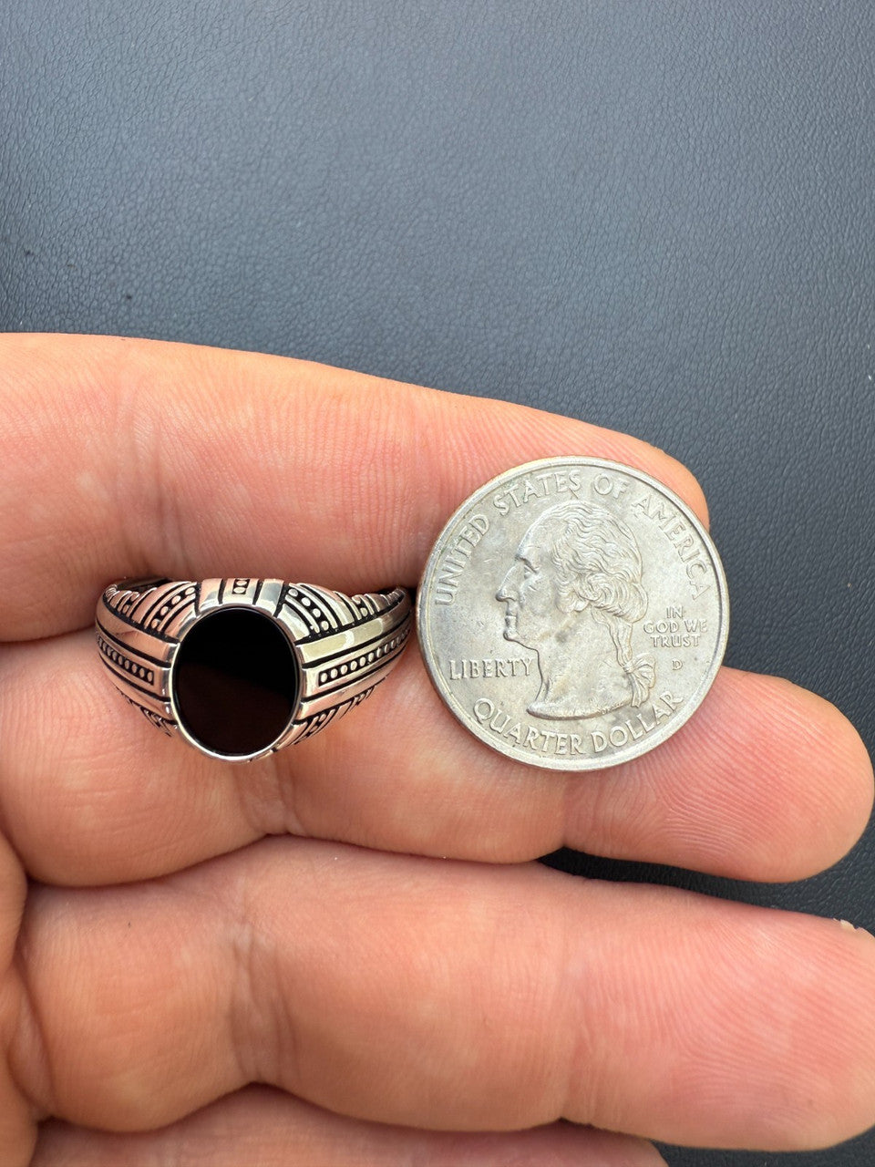 Navajo Tribe Ring - 925 Silver Oxidized - Genuine Black Onyx Stone