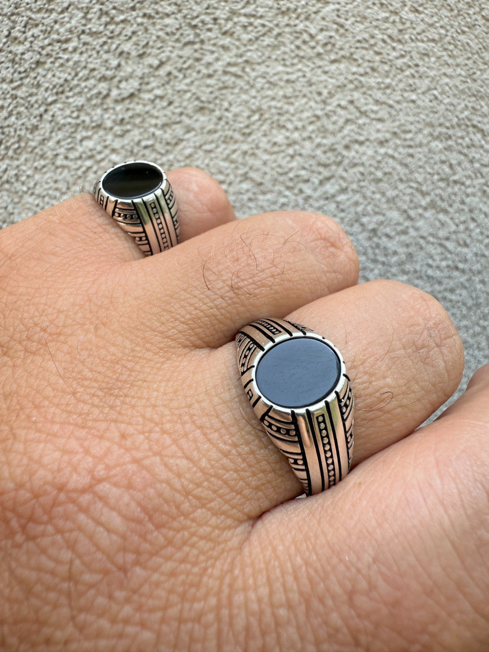 Navajo Tribe Ring - 925 Silver Oxidized - Genuine Black Onyx Stone