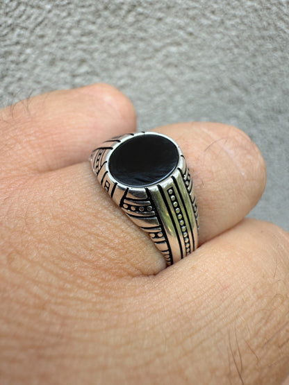 Navajo Tribe Ring - 925 Silver Oxidized - Genuine Black Onyx Stone