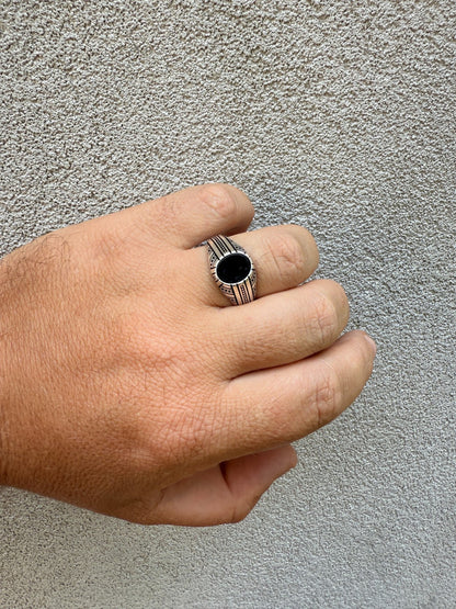 Navajo Tribe Ring - 925 Silver Oxidized - Genuine Black Onyx Stone
