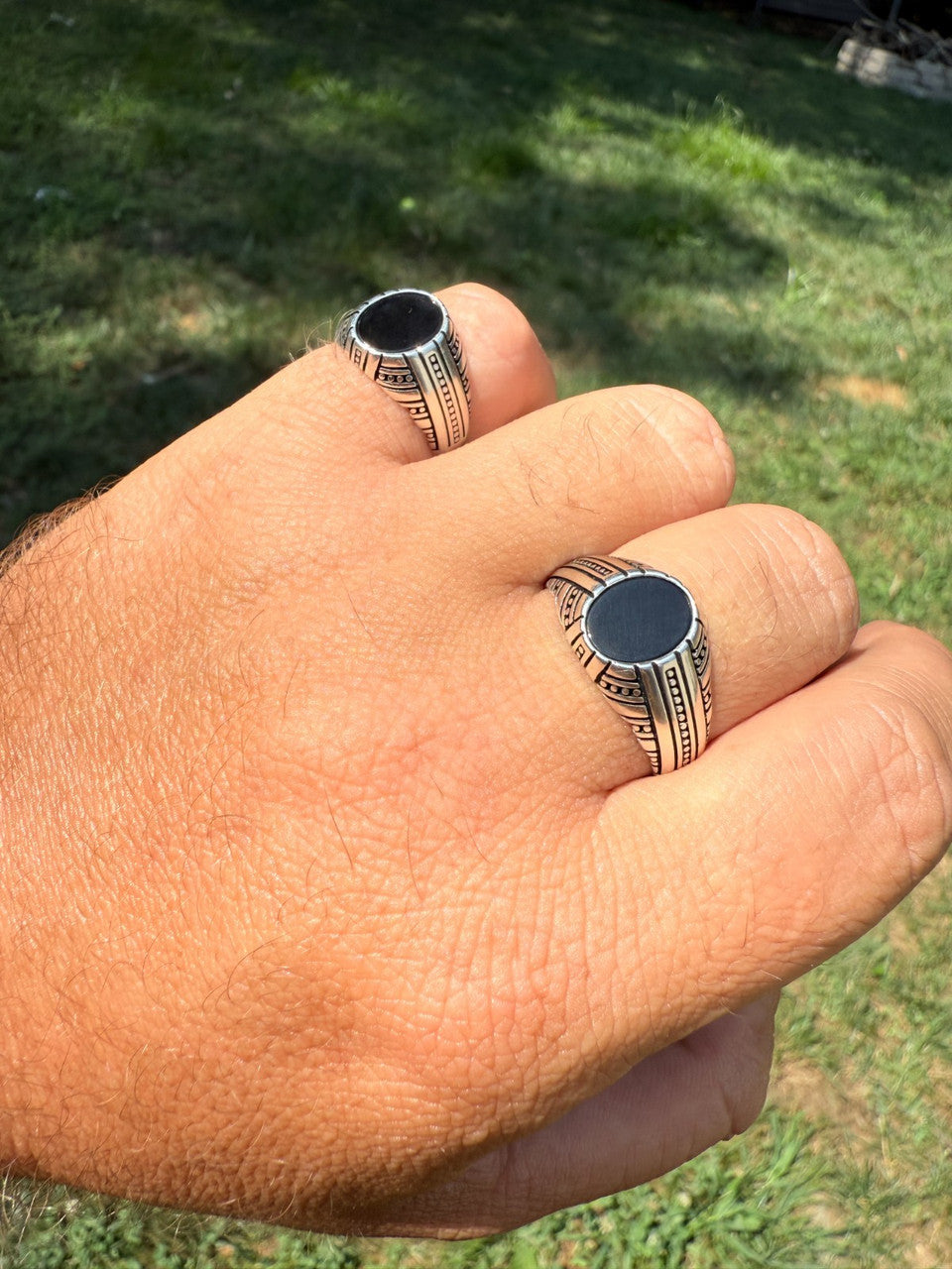 Navajo Tribe Ring - 925 Silver Oxidized - Genuine Black Onyx Stone