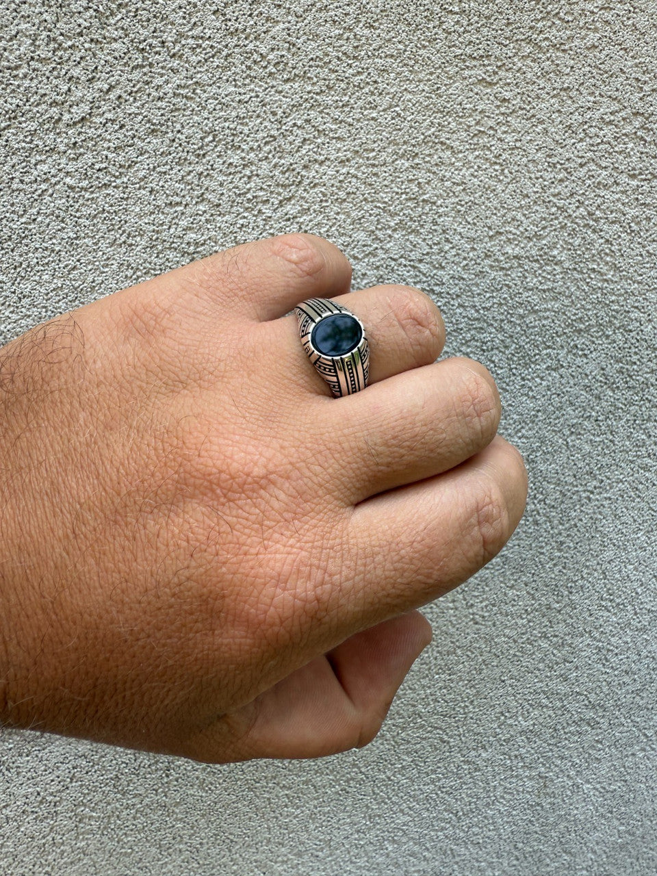 Navajo Tribe Ring - 925 Silver Oxidized - Genuine Black Onyx Stone