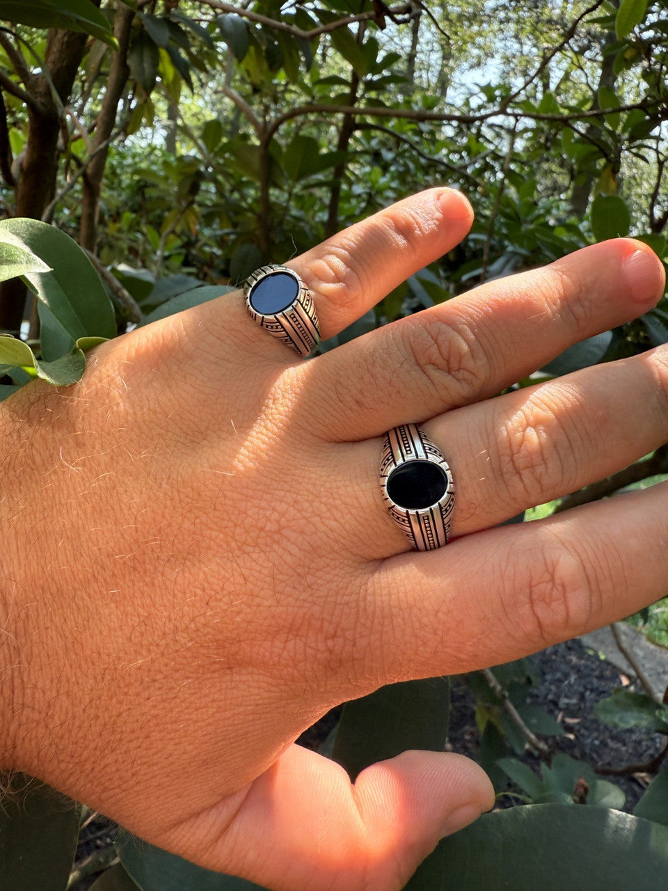 Navajo Tribe Ring - 925 Silver Oxidized - Genuine Black Onyx Stone