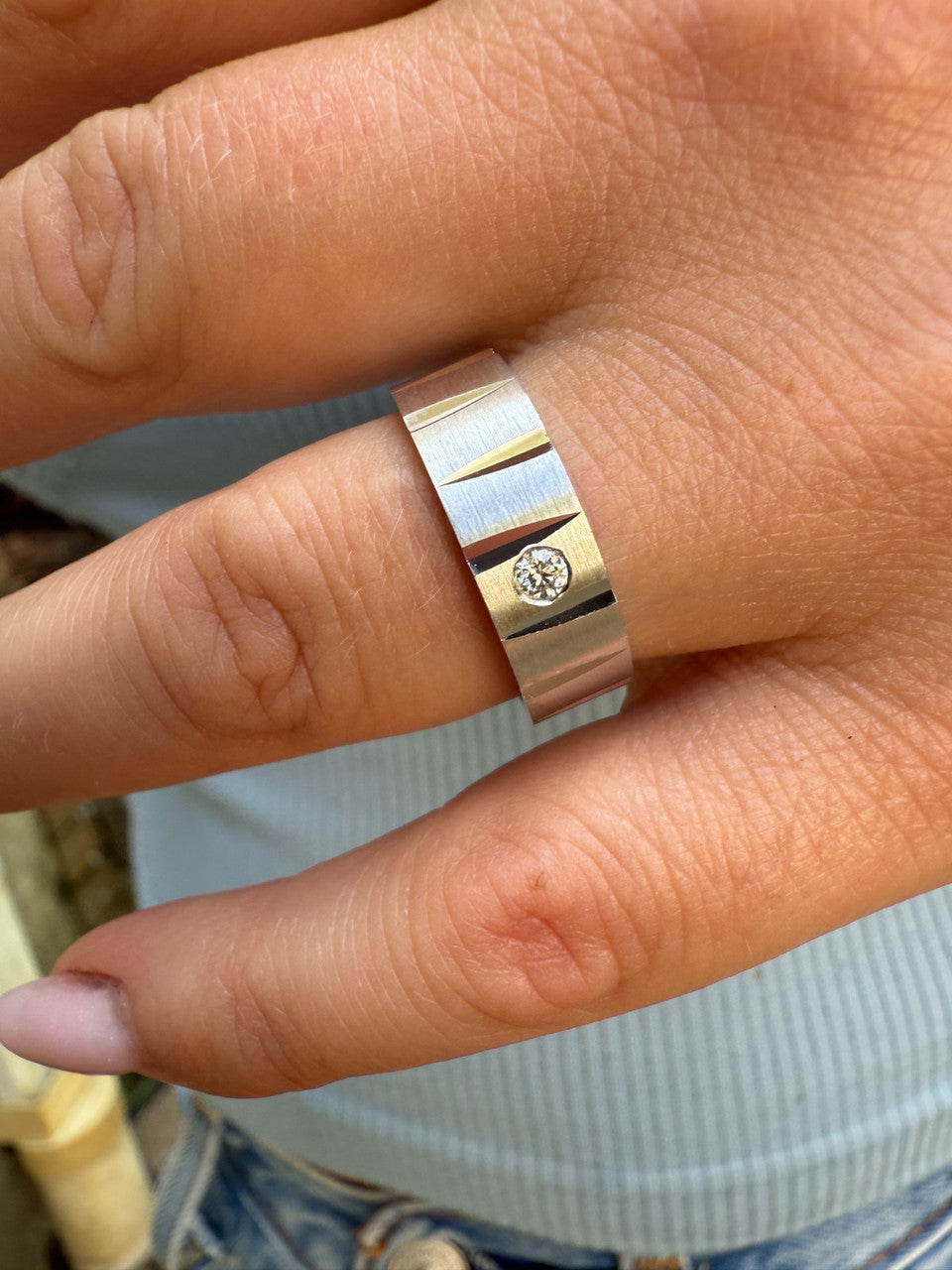 MOISSANITE Solitaire Diamond Cut Wedding Band Ring - 925 Silver