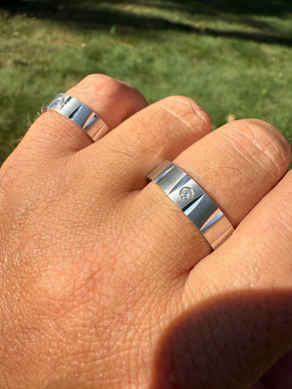 MOISSANITE Solitaire Diamond Cut Wedding Band Ring - 925 Silver