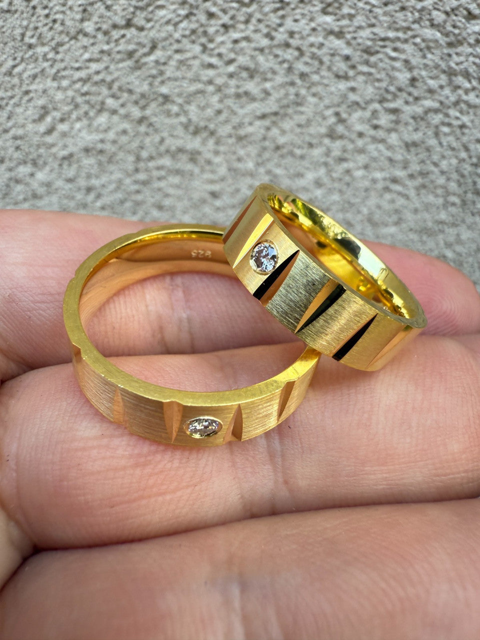 MOISSANITE Solitaire Diamond Cut Wedding Band Ring - 14k Gold Vermeil 925 Silver