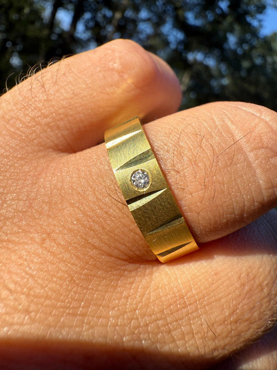 MOISSANITE Solitaire Diamond Cut Wedding Band Ring - 14k Gold Vermeil 925 Silver