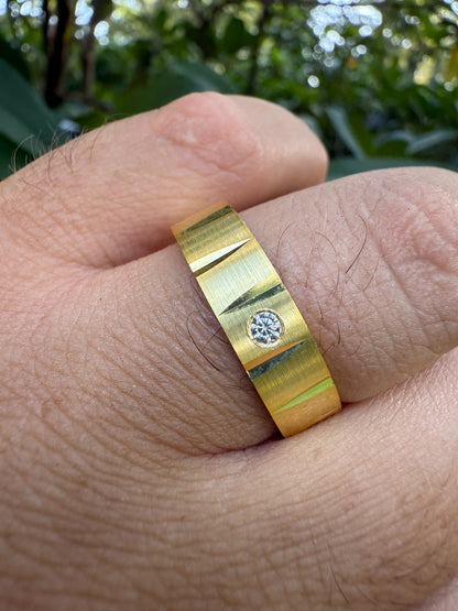 MOISSANITE Solitaire Diamond Cut Wedding Band Ring - 14k Gold Vermeil 925 Silver