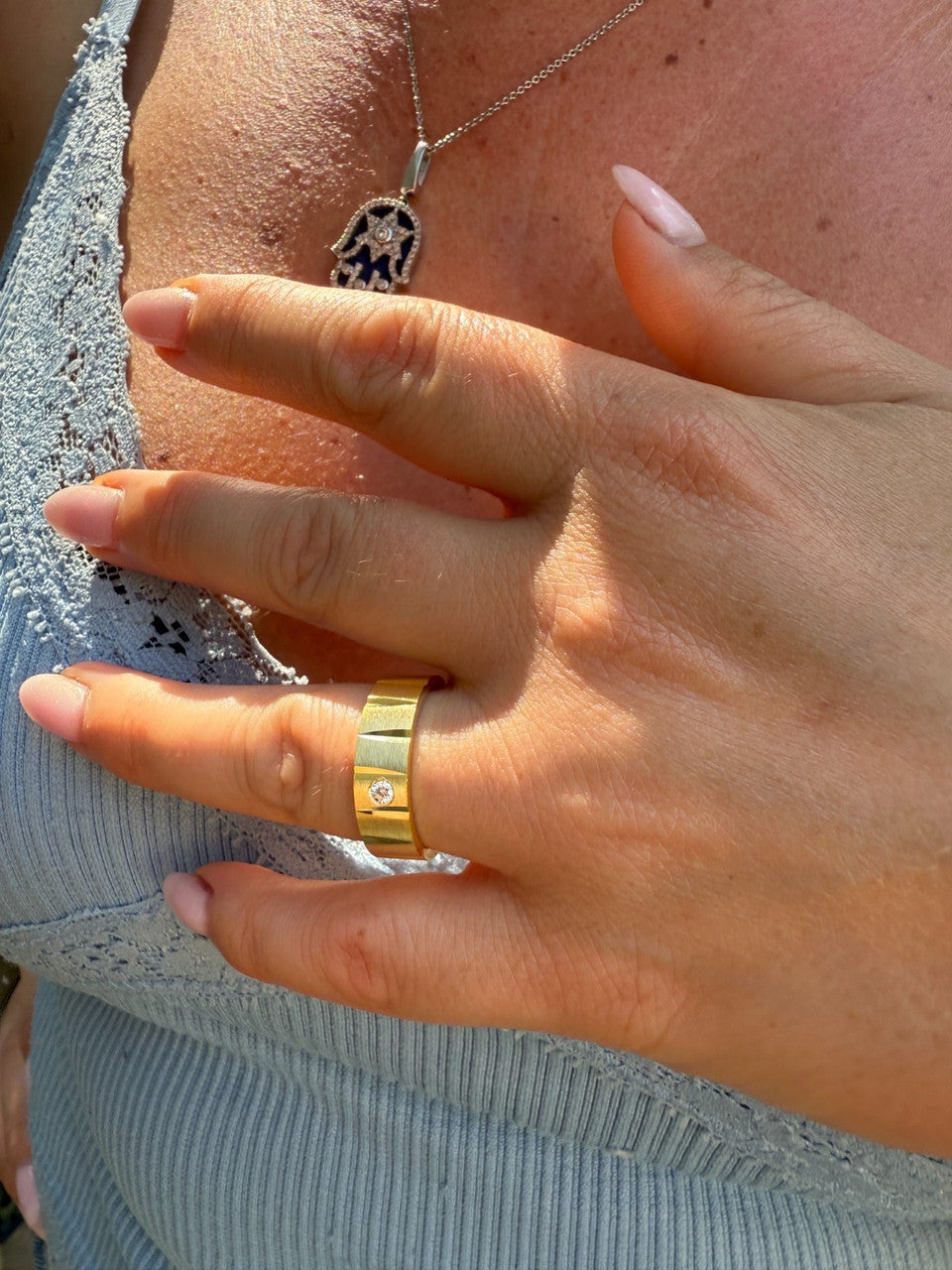 MOISSANITE Solitaire Diamond Cut Wedding Band Ring - 14k Gold Vermeil 925 Silver