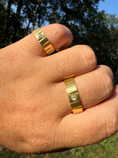 MOISSANITE Solitaire Diamond Cut Wedding Band Ring - 14k Gold Vermeil 925 Silver