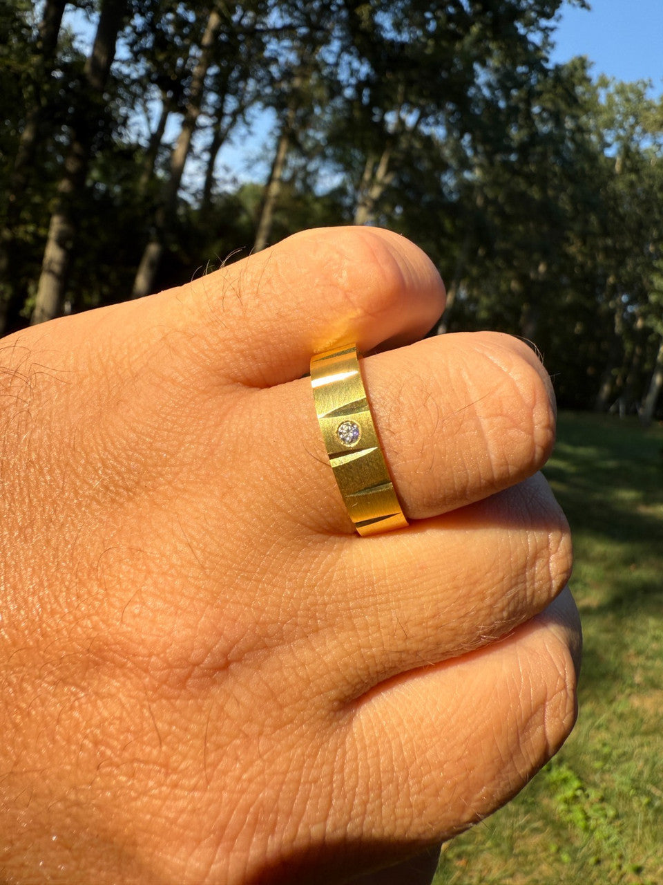 MOISSANITE Solitaire Diamond Cut Wedding Band Ring - 14k Gold Vermeil 925 Silver