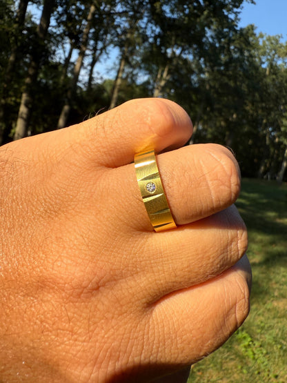 MOISSANITE Solitaire Diamond Cut Wedding Band Ring - 14k Gold Vermeil 925 Silver