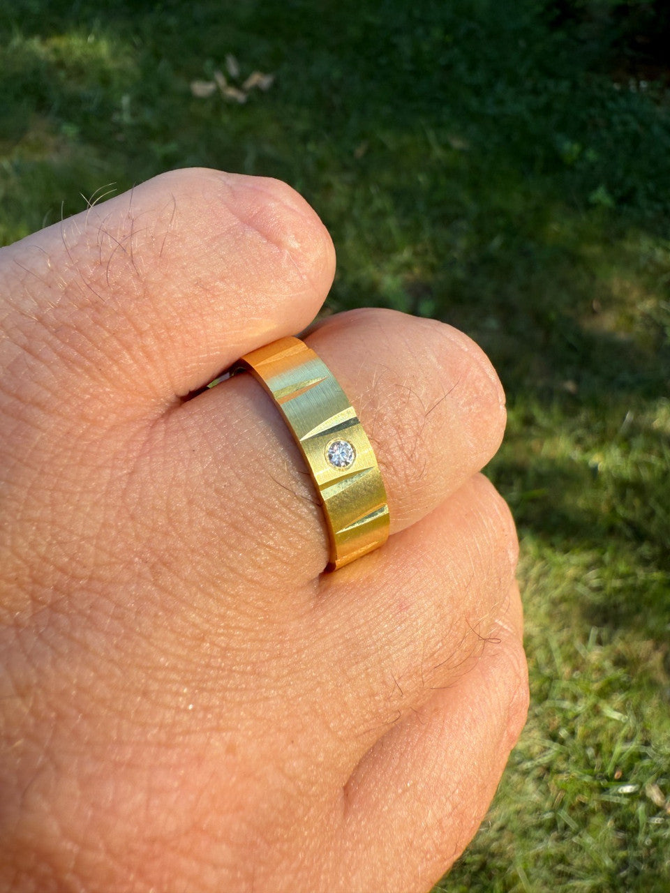 MOISSANITE Solitaire Diamond Cut Wedding Band Ring - 14k Gold Vermeil 925 Silver