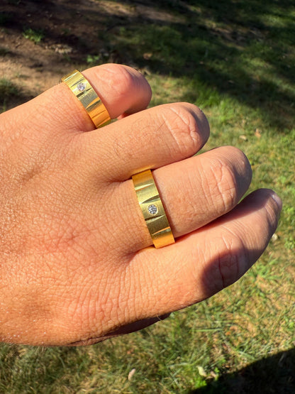 MOISSANITE Solitaire Diamond Cut Wedding Band Ring - 14k Gold Vermeil 925 Silver