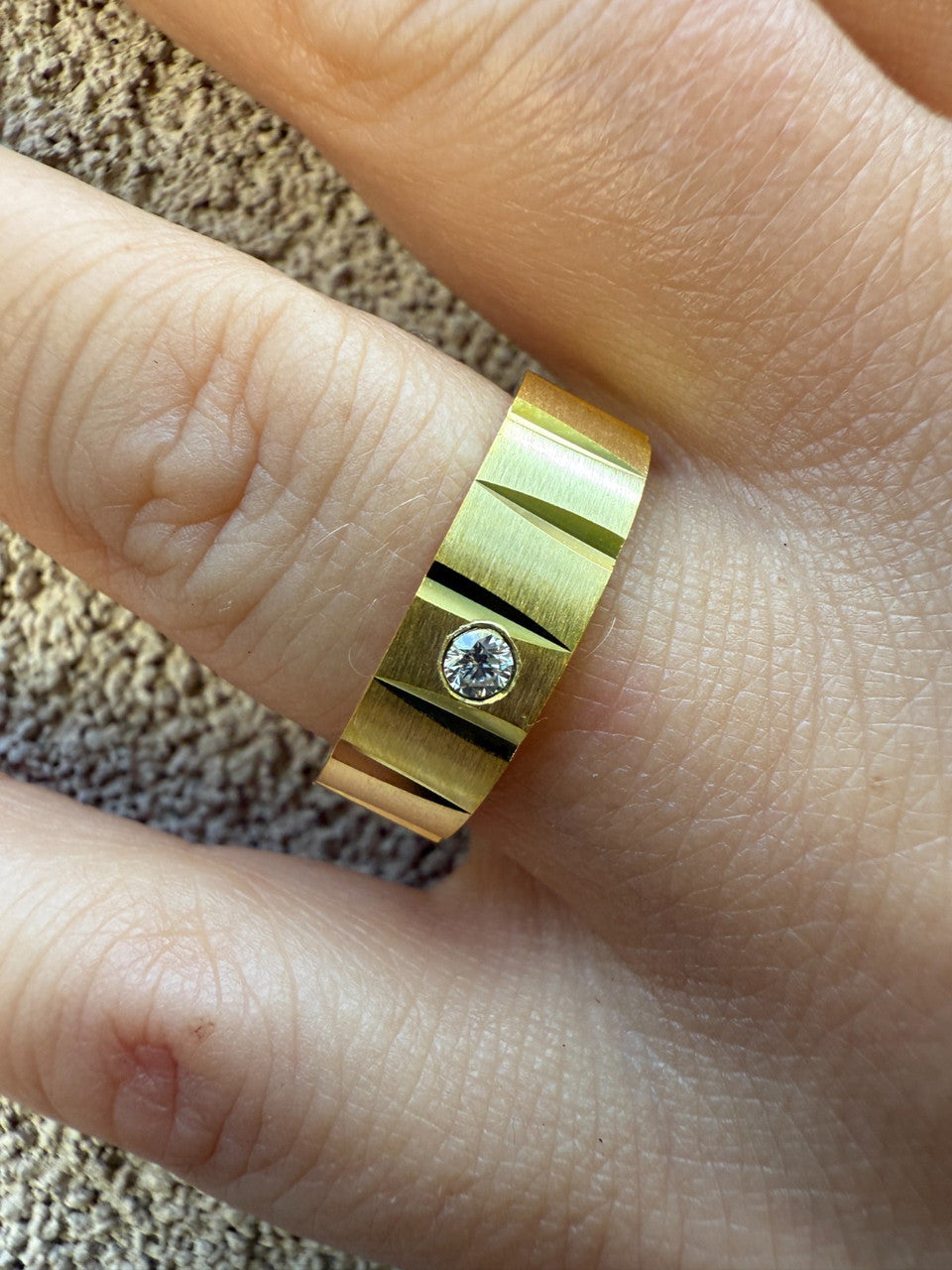 MOISSANITE Solitaire Diamond Cut Wedding Band Ring - 14k Gold Vermeil 925 Silver