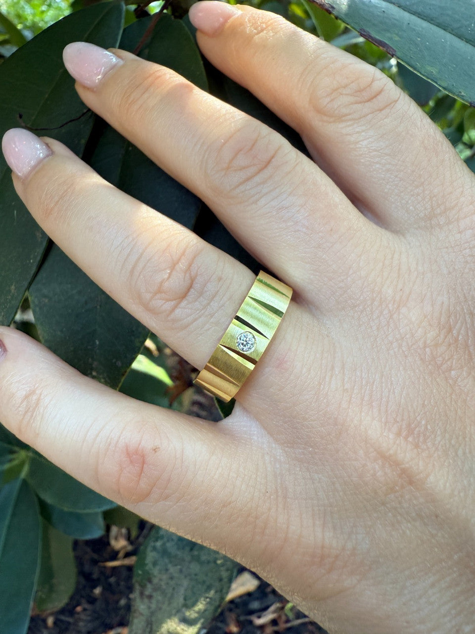 MOISSANITE Solitaire Diamond Cut Wedding Band Ring - 14k Gold Vermeil 925 Silver