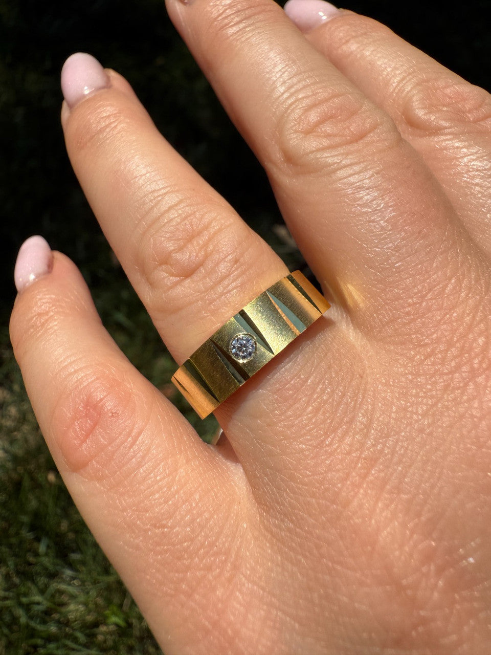 MOISSANITE Solitaire Diamond Cut Wedding Band Ring - 14k Gold Vermeil 925 Silver